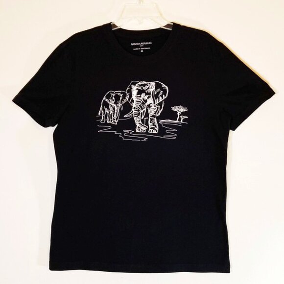 Banana Republic Factory Graphic Tee-Shirt Black Elephant Design NWOT SZ M - Picture 1 of 9